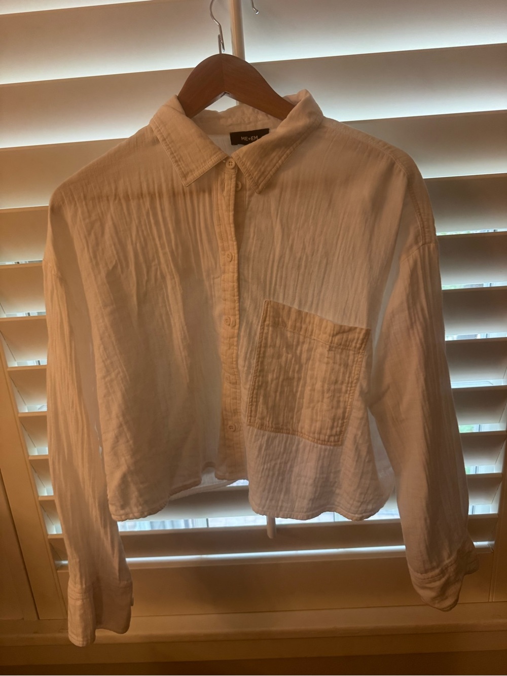 Gauze cropped button down white